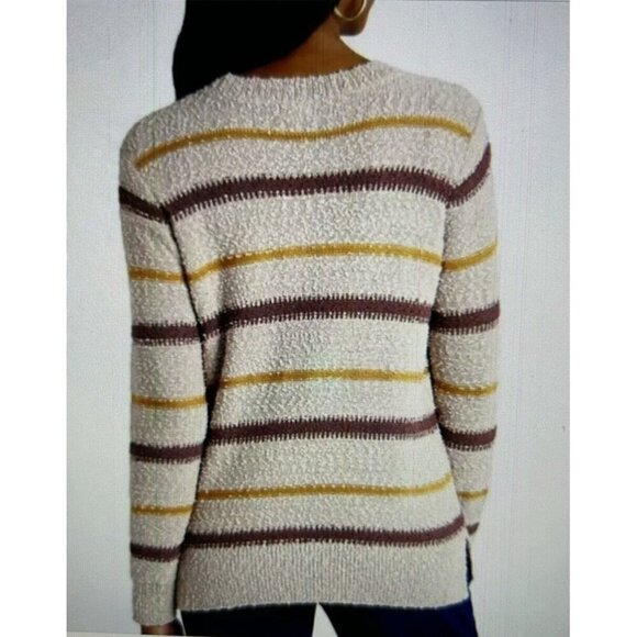 Mason & Belle Ellie Textured Striped Sweater Cream, Brown, Yellow Size XL - Picture 4 of 10